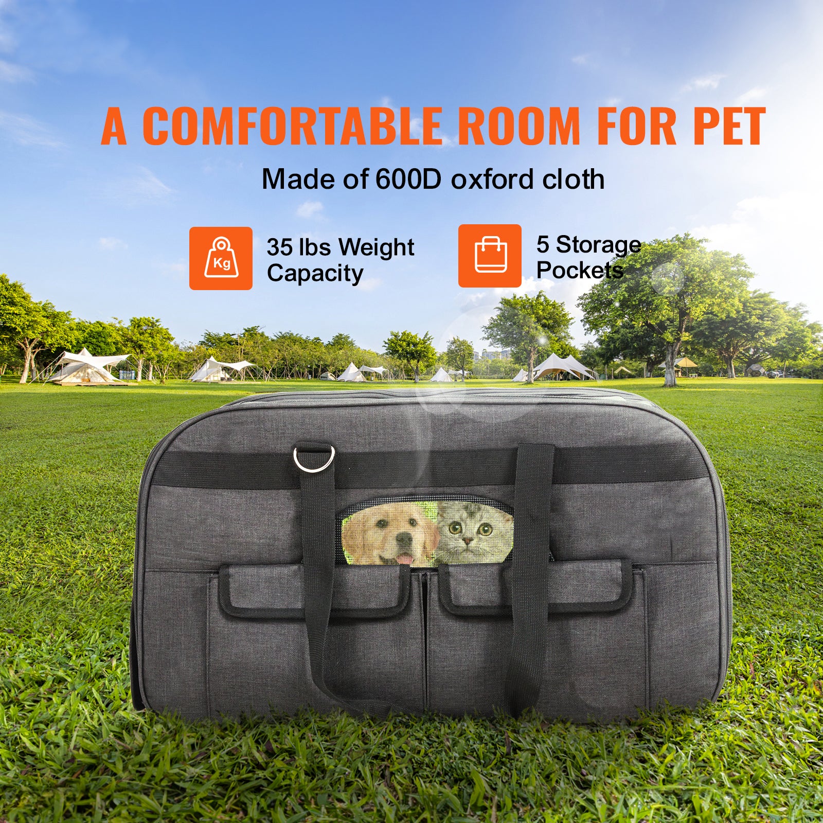 Sac de transport pour chat SucceBuy à roulettes avec poignée télescopique, bandoulière, bol pliable inclus, pour chien jusqu’à 16 kg, noir - 4