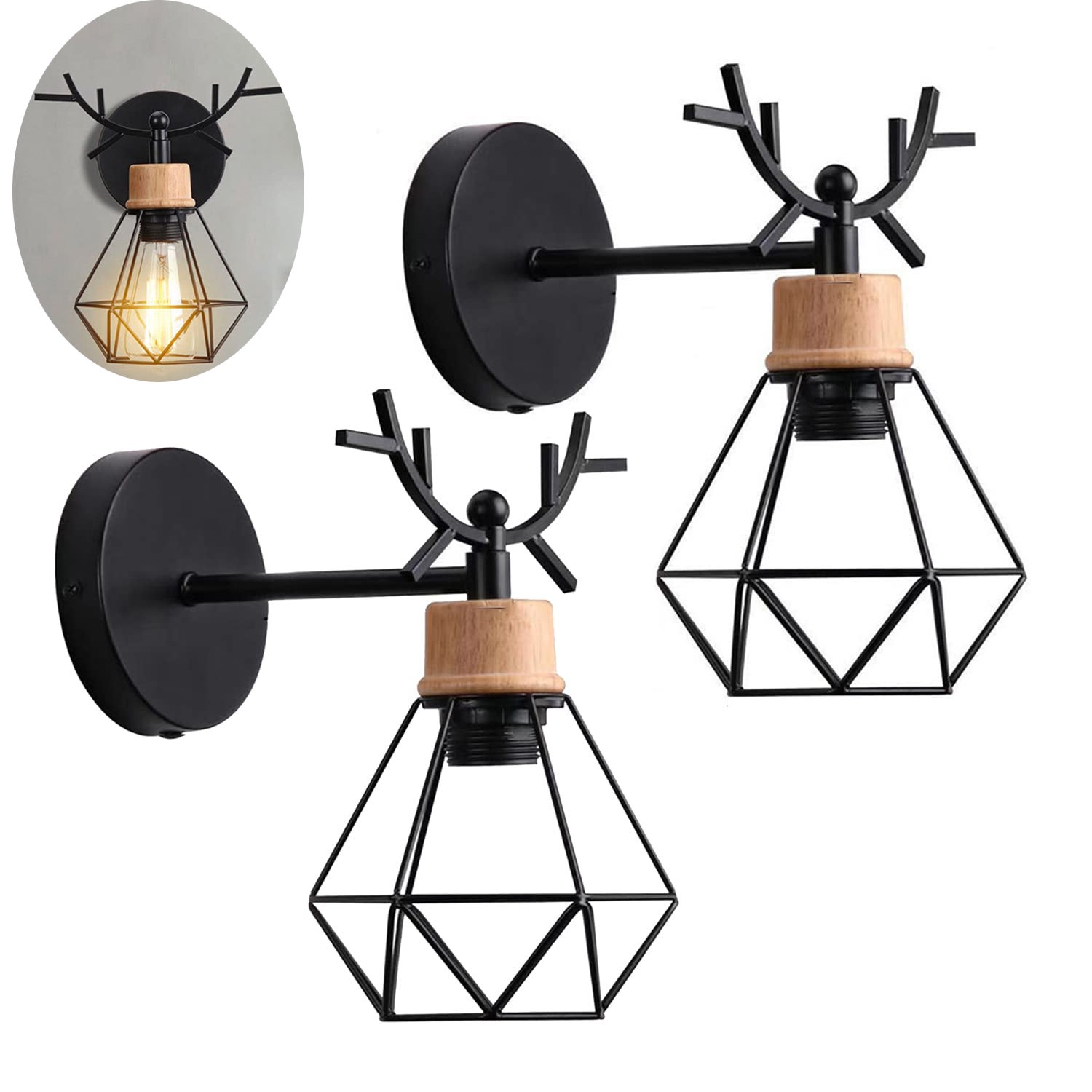 Lampa ścienna wewnętrzna E27, 2 sztuki, styl retro, 220 V, obrotowa o 360°, idealna do korytarzy i salonów (bez żarówek)