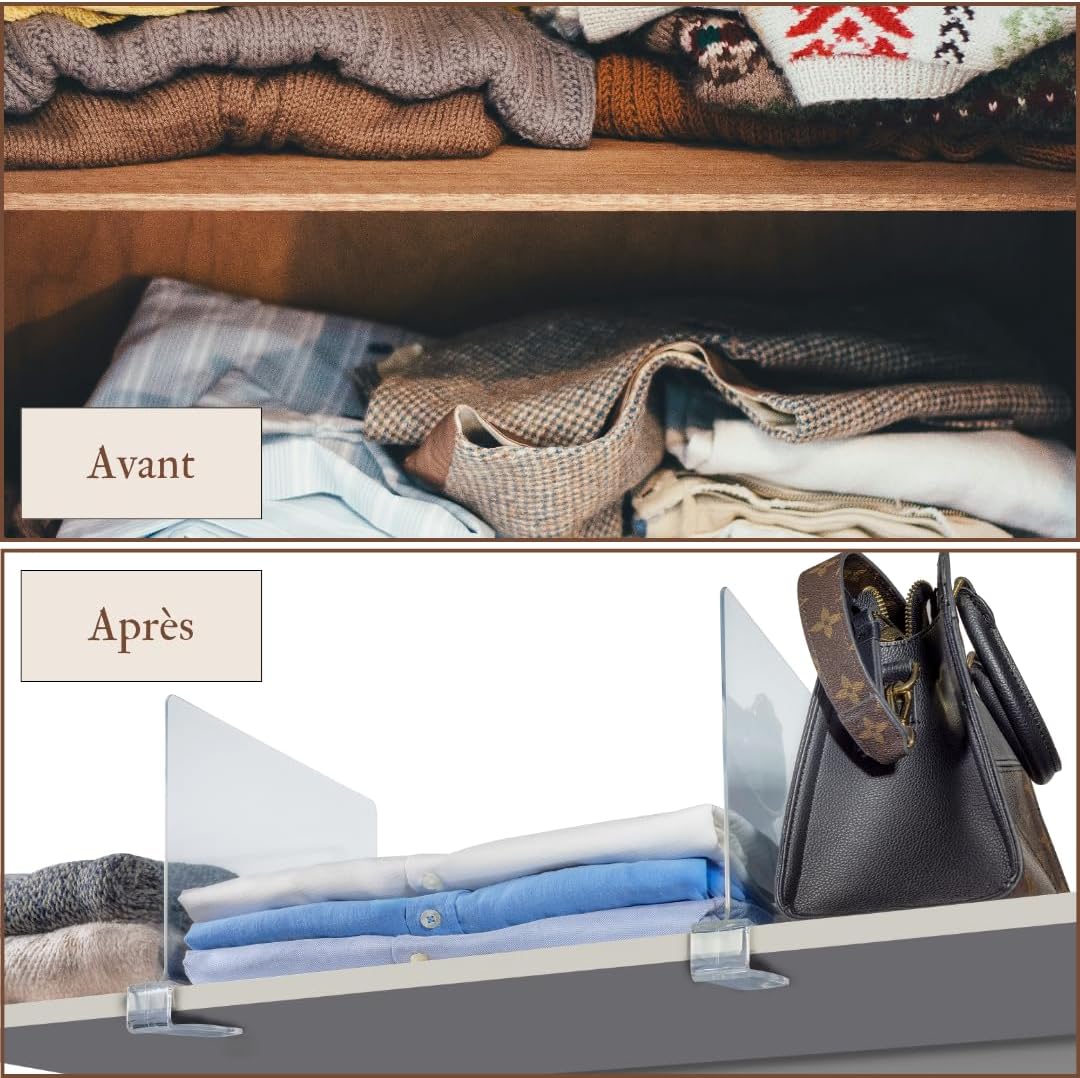 6 Séparateurs dÉtagères en Acrylique - Lot pour Organiser Placard et Dressing - Transparents pour Étagère Rangement et Armoire Vêtement - 4
