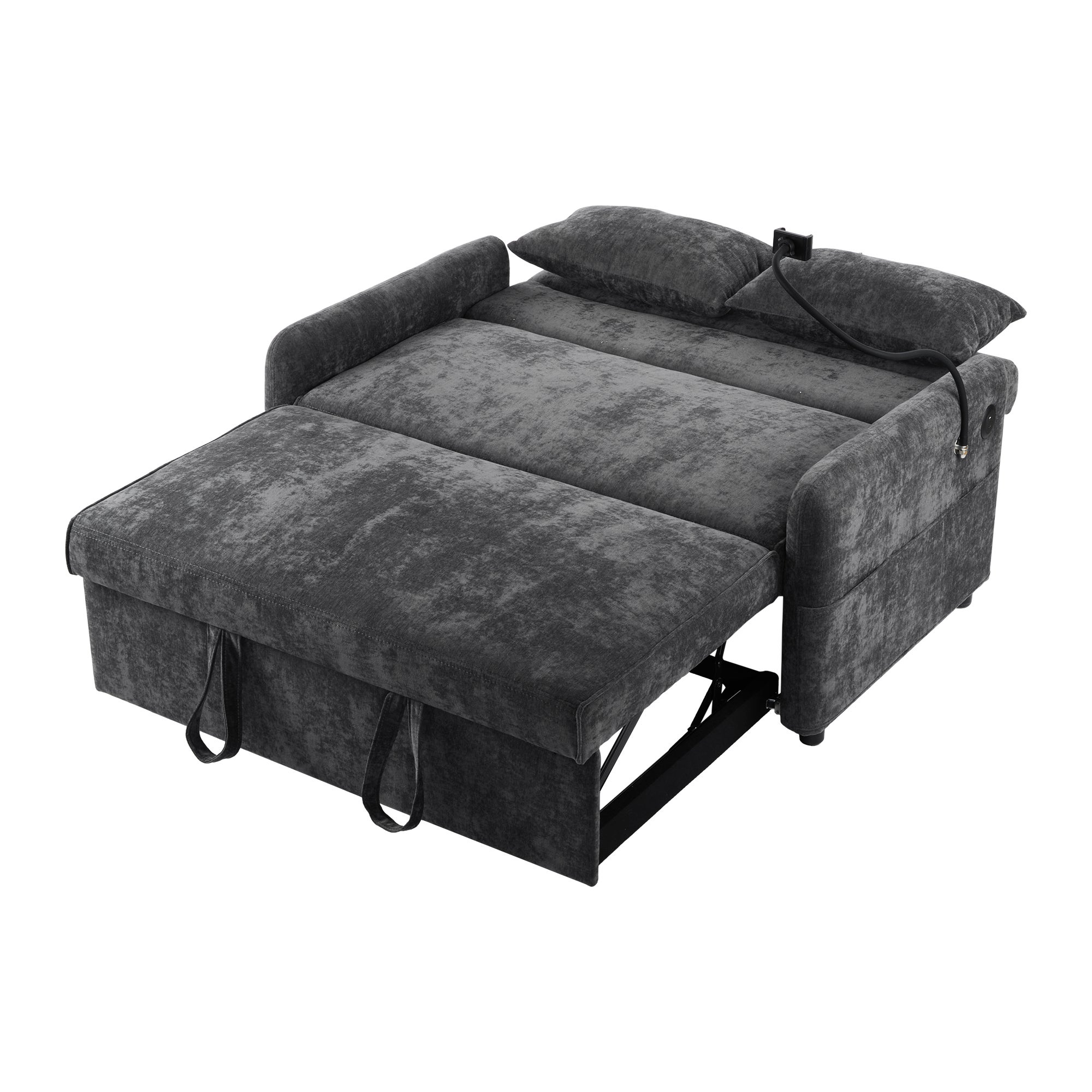 Canapé convertible réglable multi-angles en tissu chenille - 2 places - avec support téléphone et Ports USB - Gris - 8