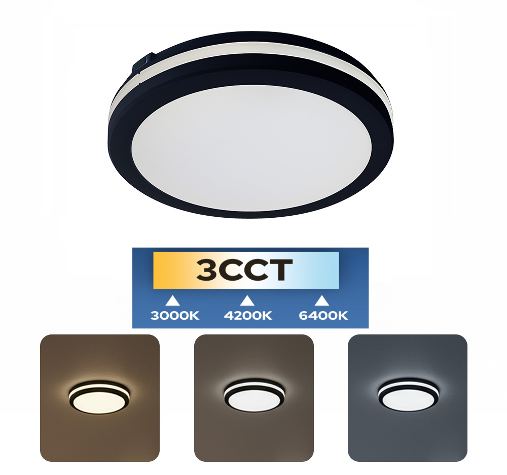 Plafon 30W 2700lm, 3CCT, IP65, okrągły, czarny, SCARLETT HOROZ