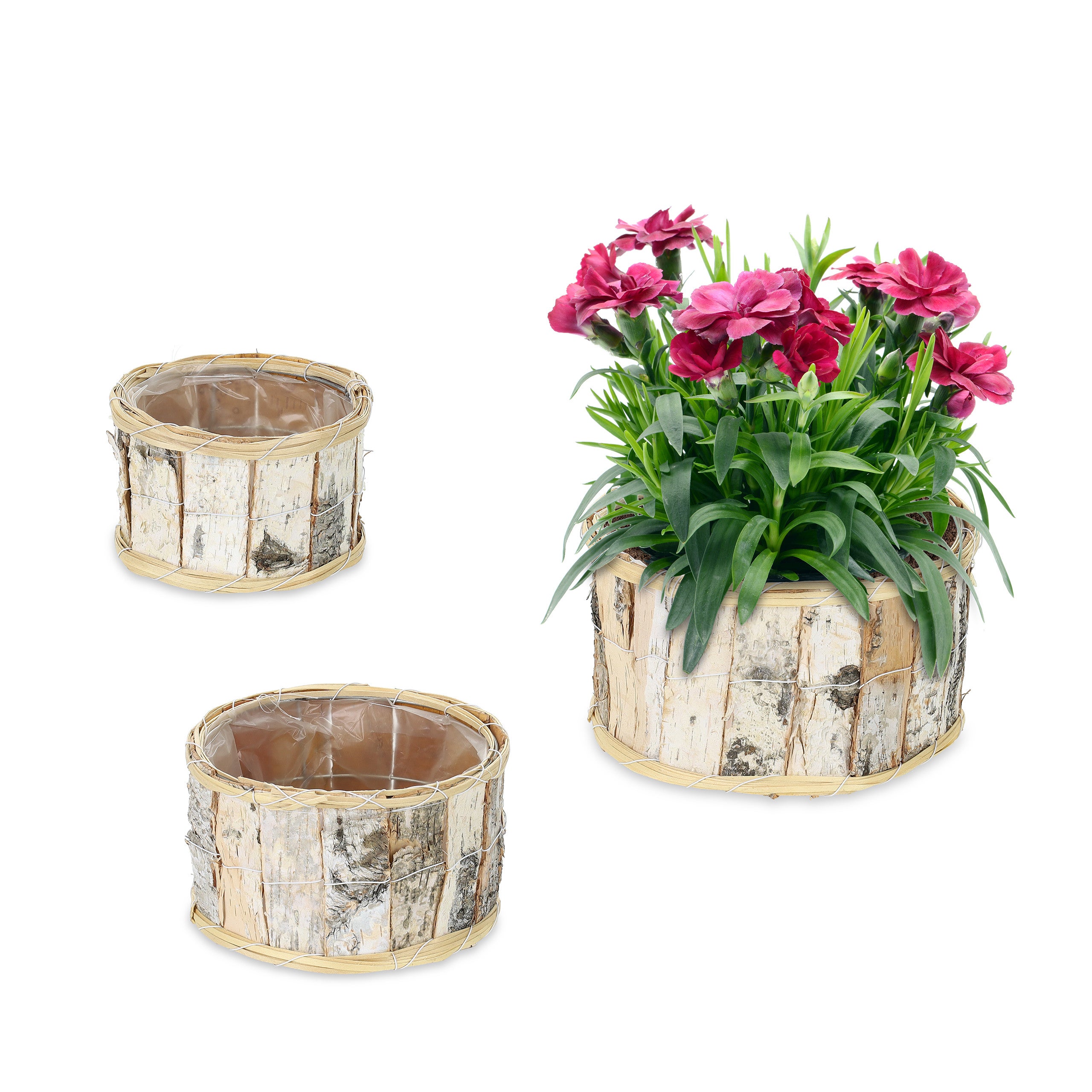 Relaxdays 3 Vasi Rettangolari In Rattan Bianco Naturale – Fioriere Con Rivestimento, Per Interni Ed Esterni Riparati