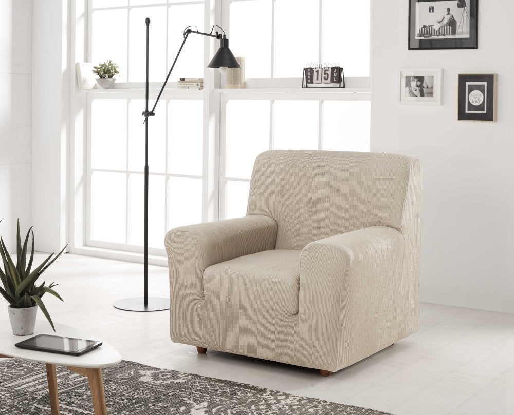 ESTORALIS | Funda de Sofá Tejido Elastico Resistente | Para Sillon 1 Plaza | Tamaño ( de 70 a 110 cm. ) Modelo BERTA Color Marfil - 2