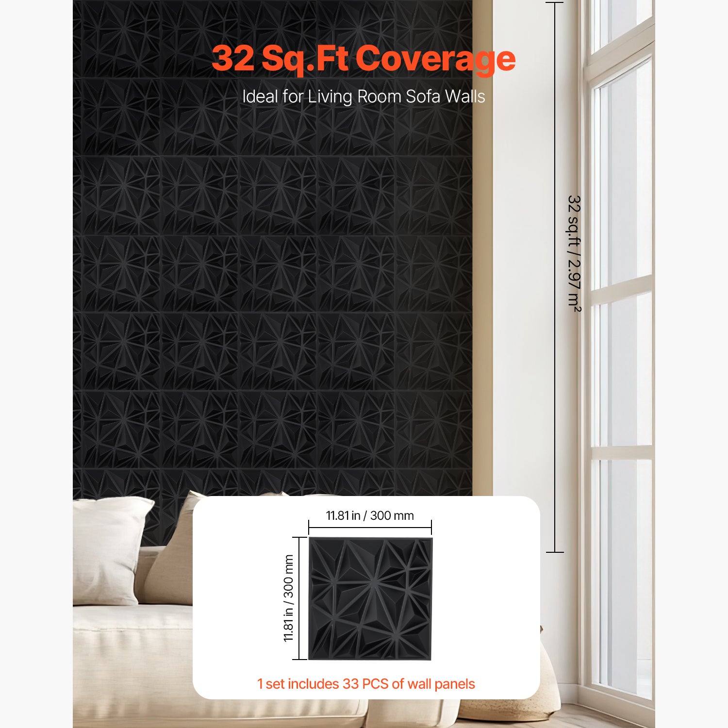 Panneaux muraux SucceBuy 3D,lot 33,carreaux en PVC à motif diamants 11,81 x 11,81 po,couverture 32 pi2,panneau mural décoratif moderne,noir mat - 7