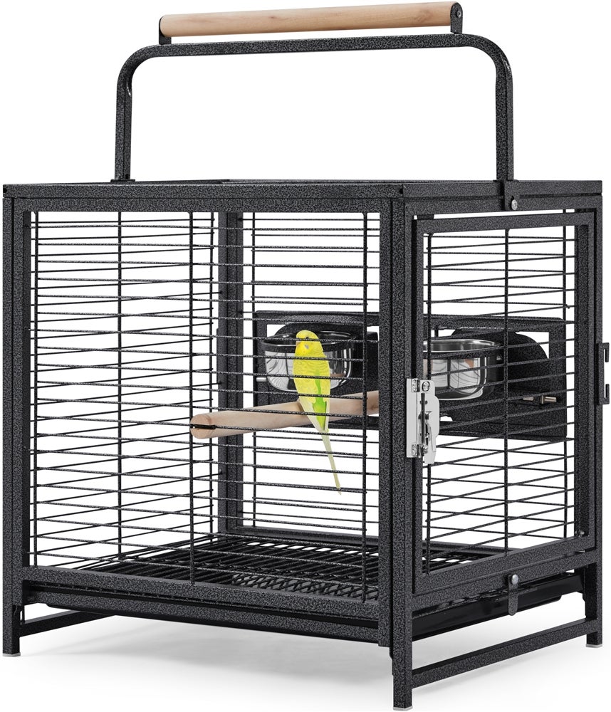 Merlin Cage Cage de Voyage en Métal Martelé avec Perchoir Poignée et 2 Mangeoires ...