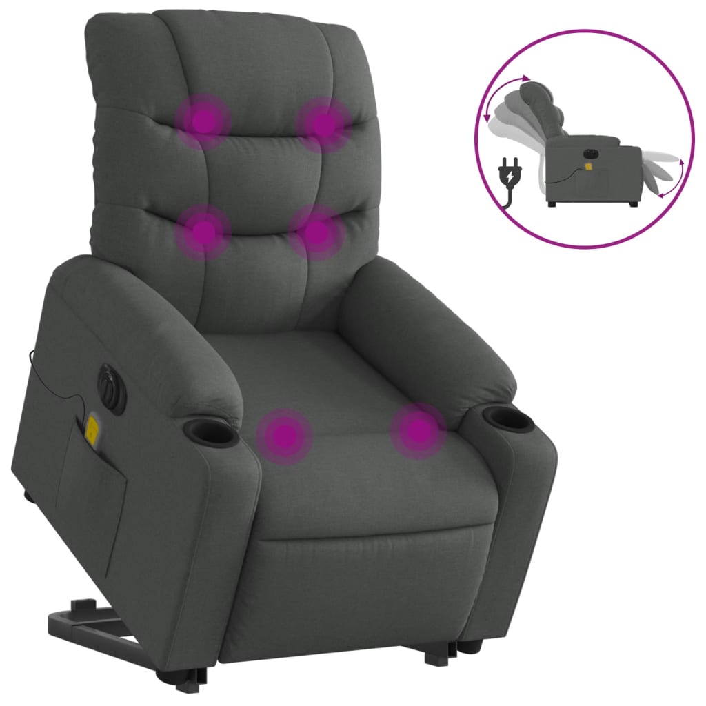 Sillón de masaje eléctrico | sillón de relax | silla de relax reclinable elevable tela gris oscuro cfw896477