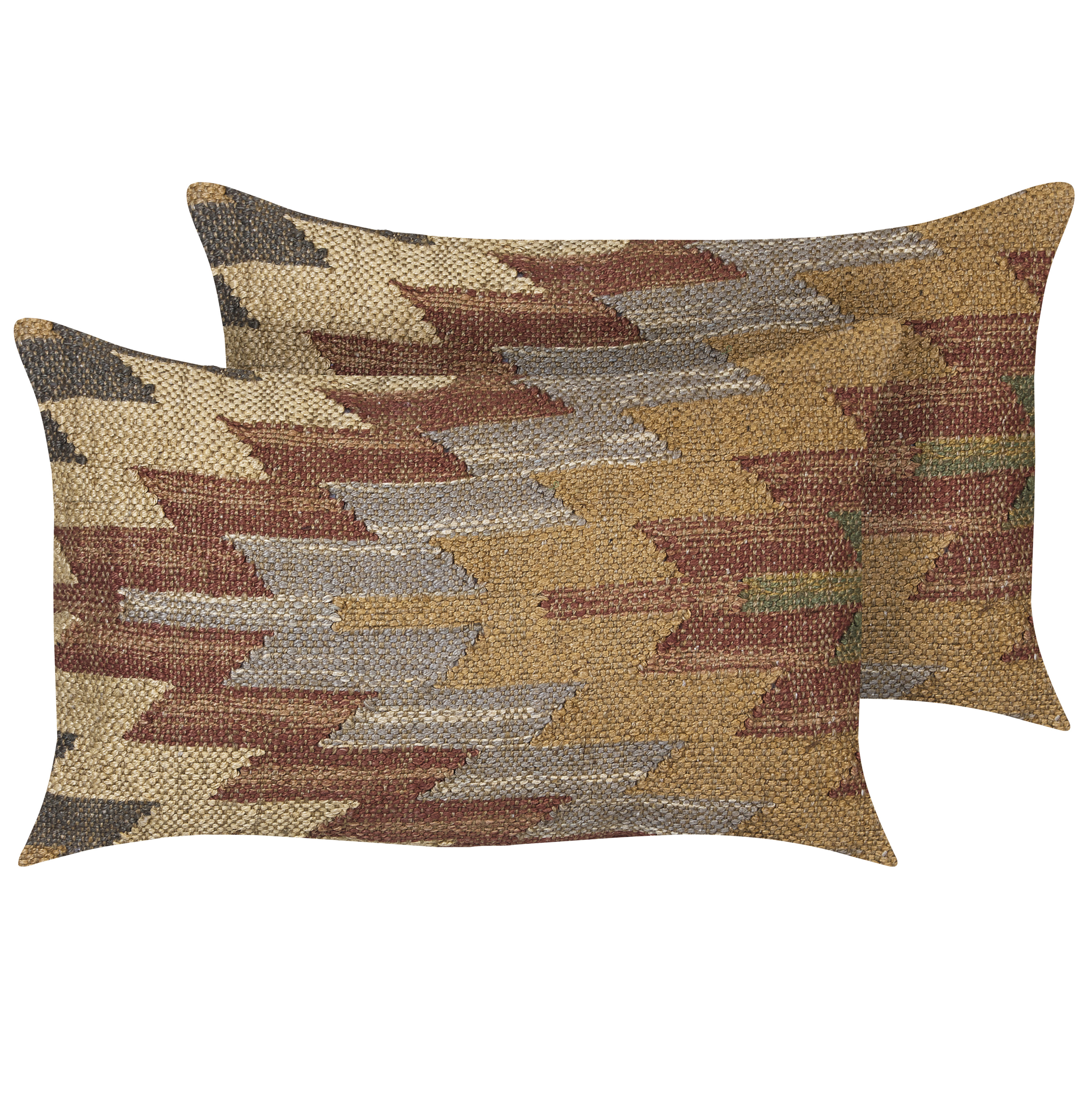 Beliani conjunto de 2 cojines deepor yute 30 x 50 cm geométrico multicolor