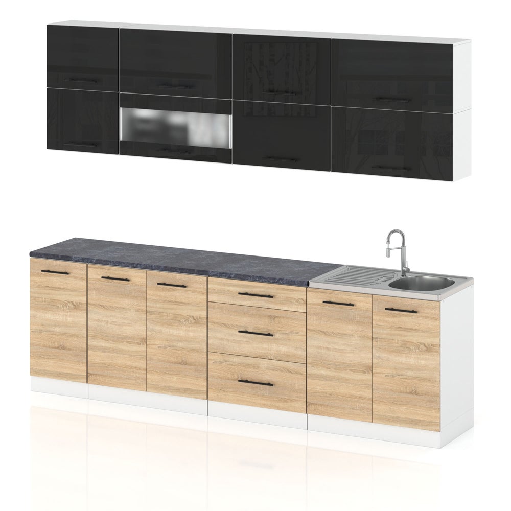 Meble kuchenne komplet kuchnia robo lux 2.6m zestaw czarny połysk sonoma