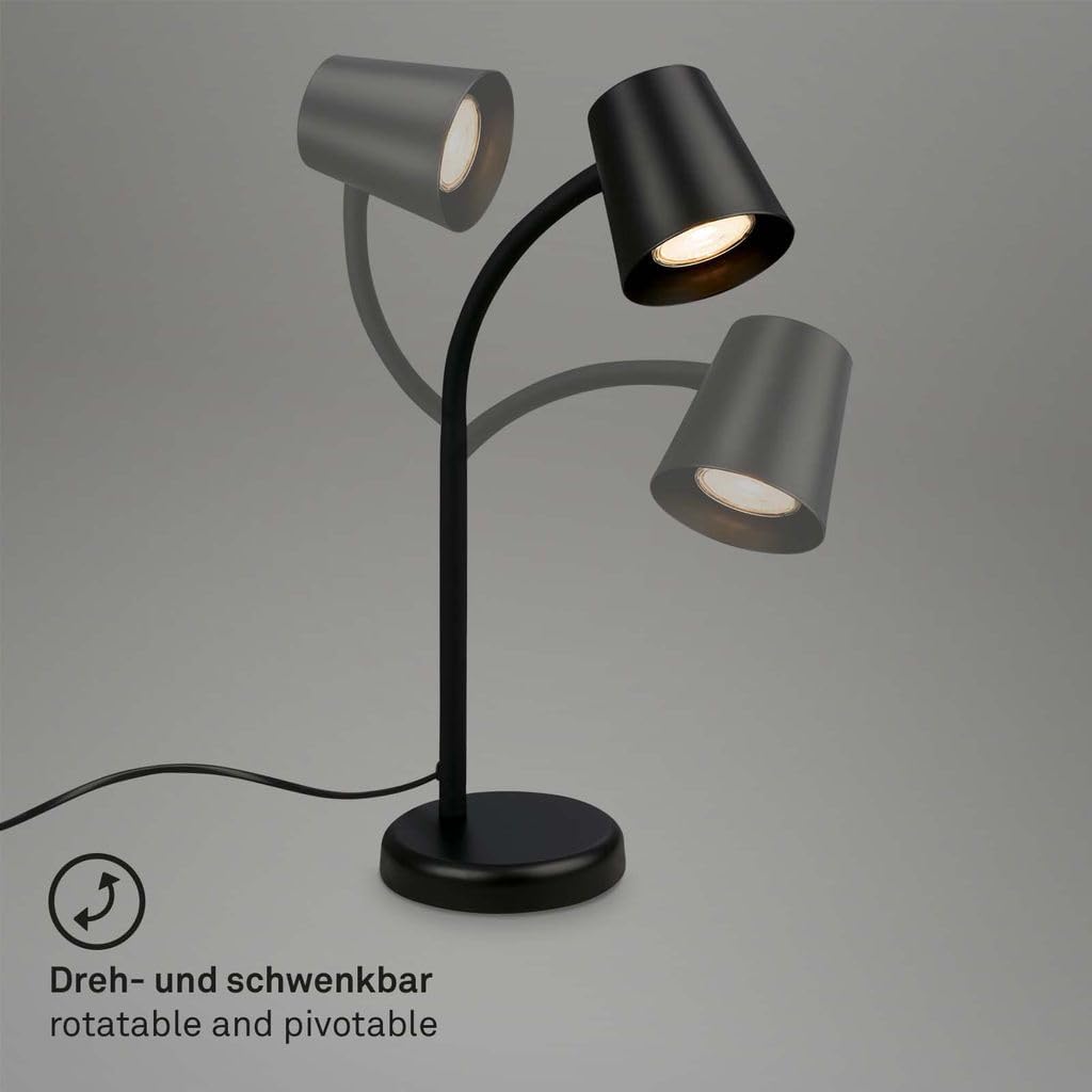 Lampe de chevet, lampe de table réglable, lampe de table de bureau GU10, avec interrupteur à fil, lecture, noir - 6