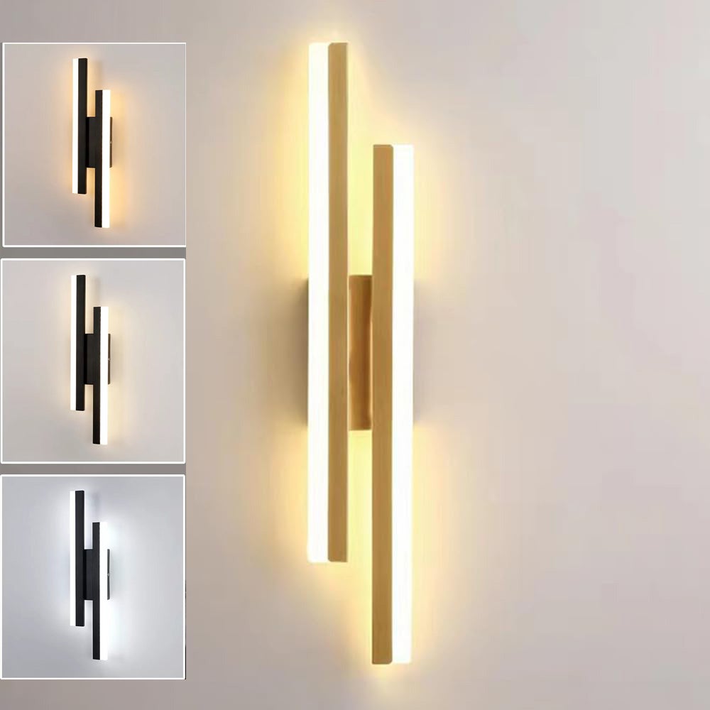 Nowoczesna przewodowa lampa ścienna LED, aluminium, temperatura barwowa 3000-6000 K, 65 x 8 cm, do sypialni lub przedpokoju (złota)
