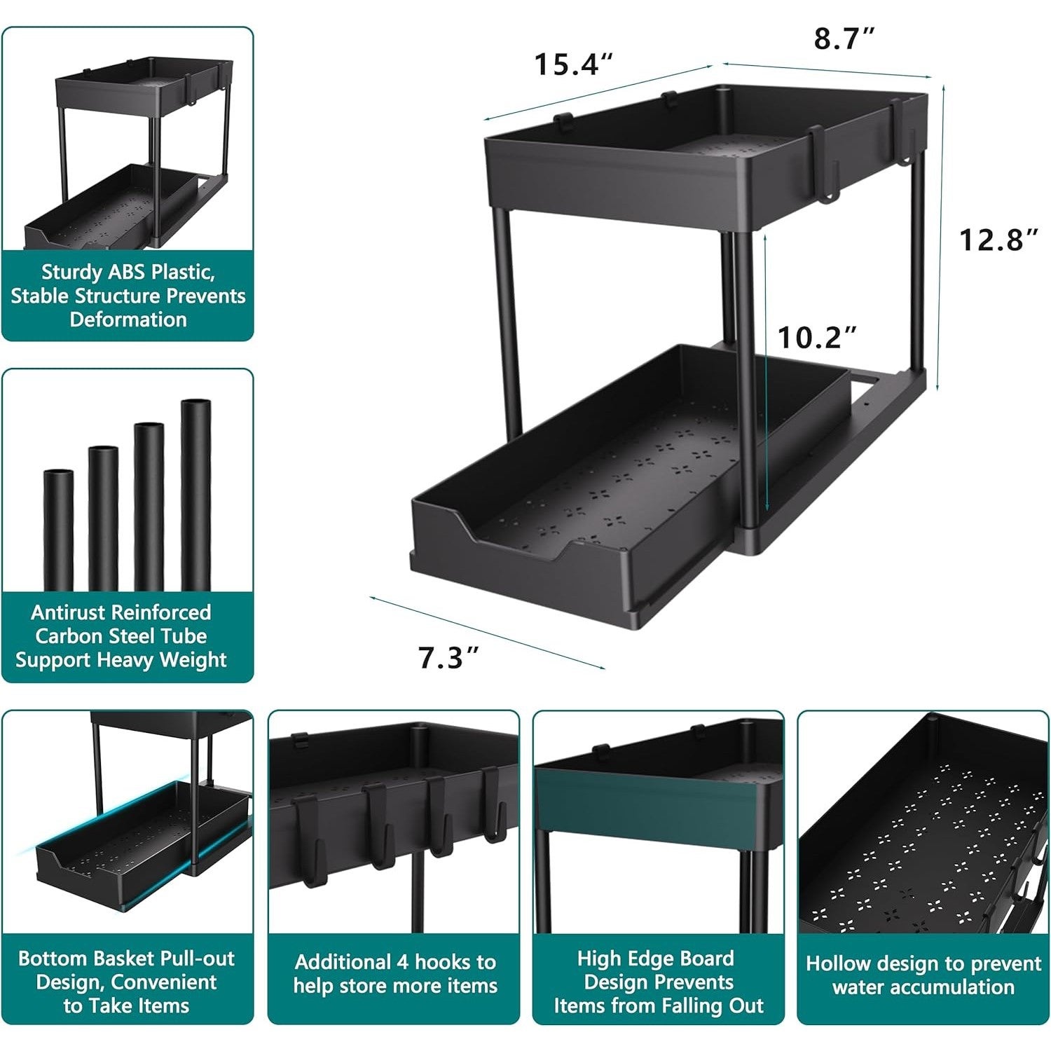 Lot de 2 Rangement sous Évier - Organisateur sous Evier Tiroir Coulissant à Extraction - Rangement Et Organisation De Cuisine - 5
