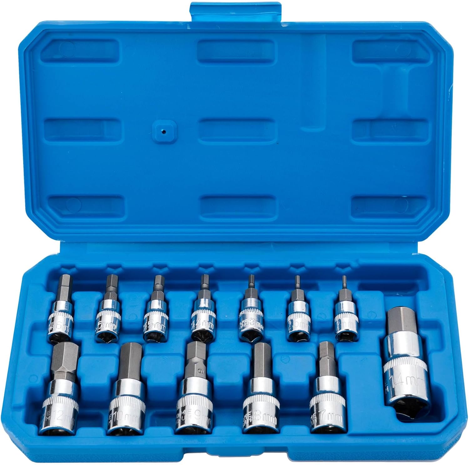 Jeu De 12 Douilles Allen 1/2" - Tailles 5,6,7,8,10,12,14,16,17,18,19,22 Mm - Acier Chrome Vanadium - Avec Mallette Bleue - 7