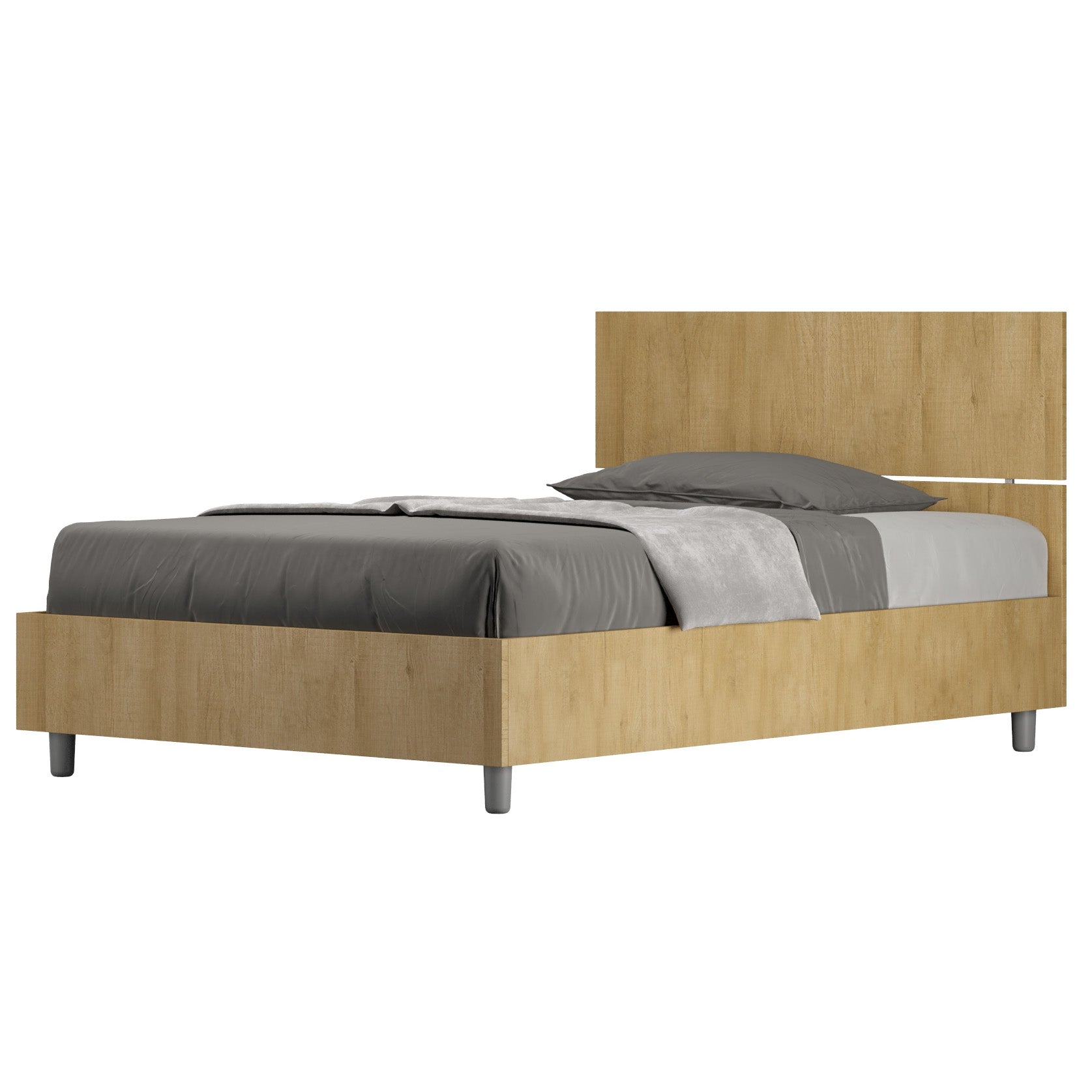 Łóżko Demas queen-size z pojemnikiem, 120x190 cm, zagłówek prosty dębowy
