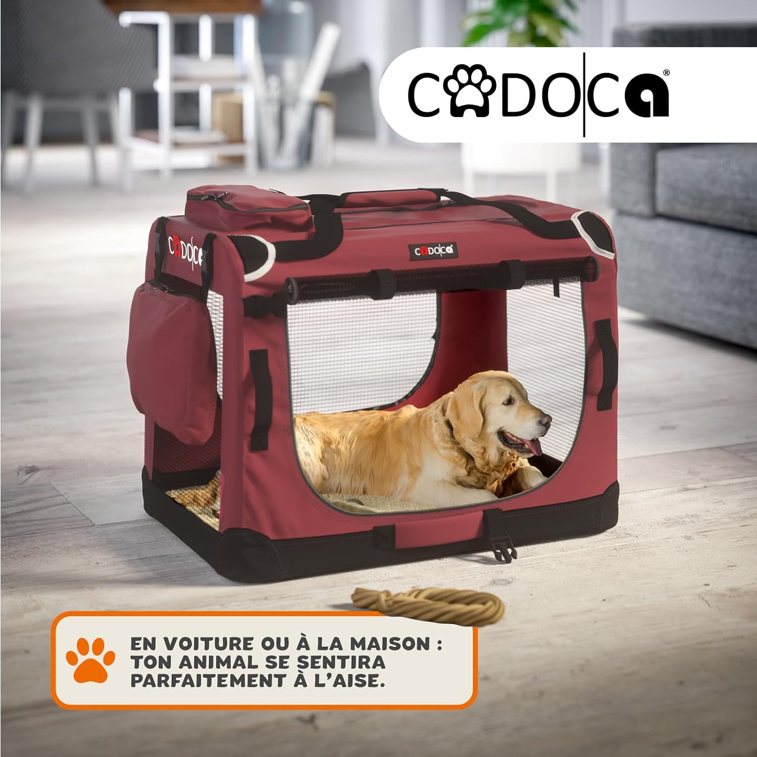 Porta-cães em tecido vermelho escuro XXL 90x60x66cm - 3