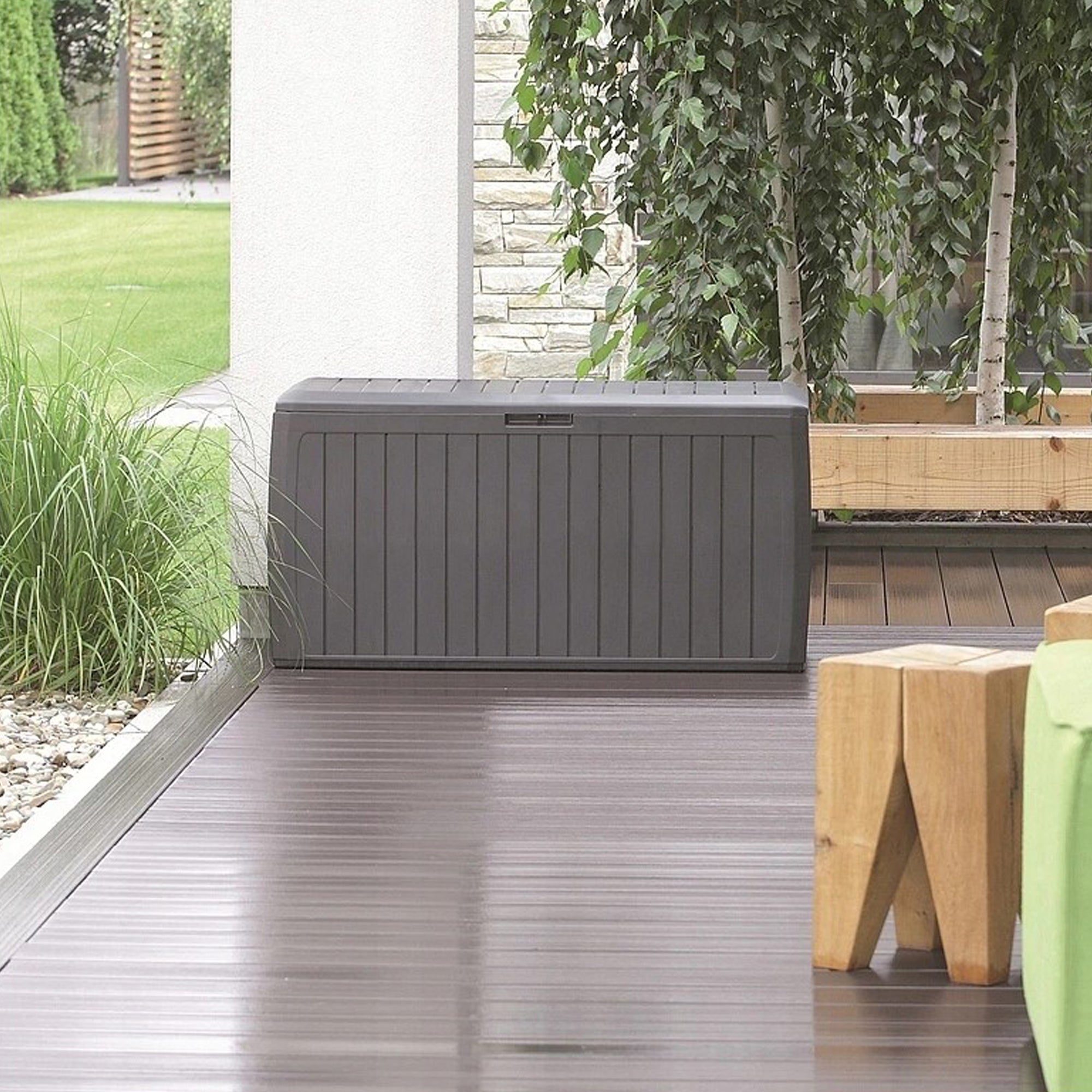 Baul de jardin 290 litros Prosperplast Boxe Board de plastico en color ocre oscuro 116,6 x 47 x 59,5 cm - 3