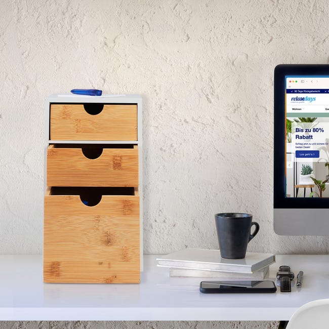 Cassettiera In Bambù Con 3 Cassetti - Organizer Da Scrivania 28x17x21.5 Cm - Foto 8