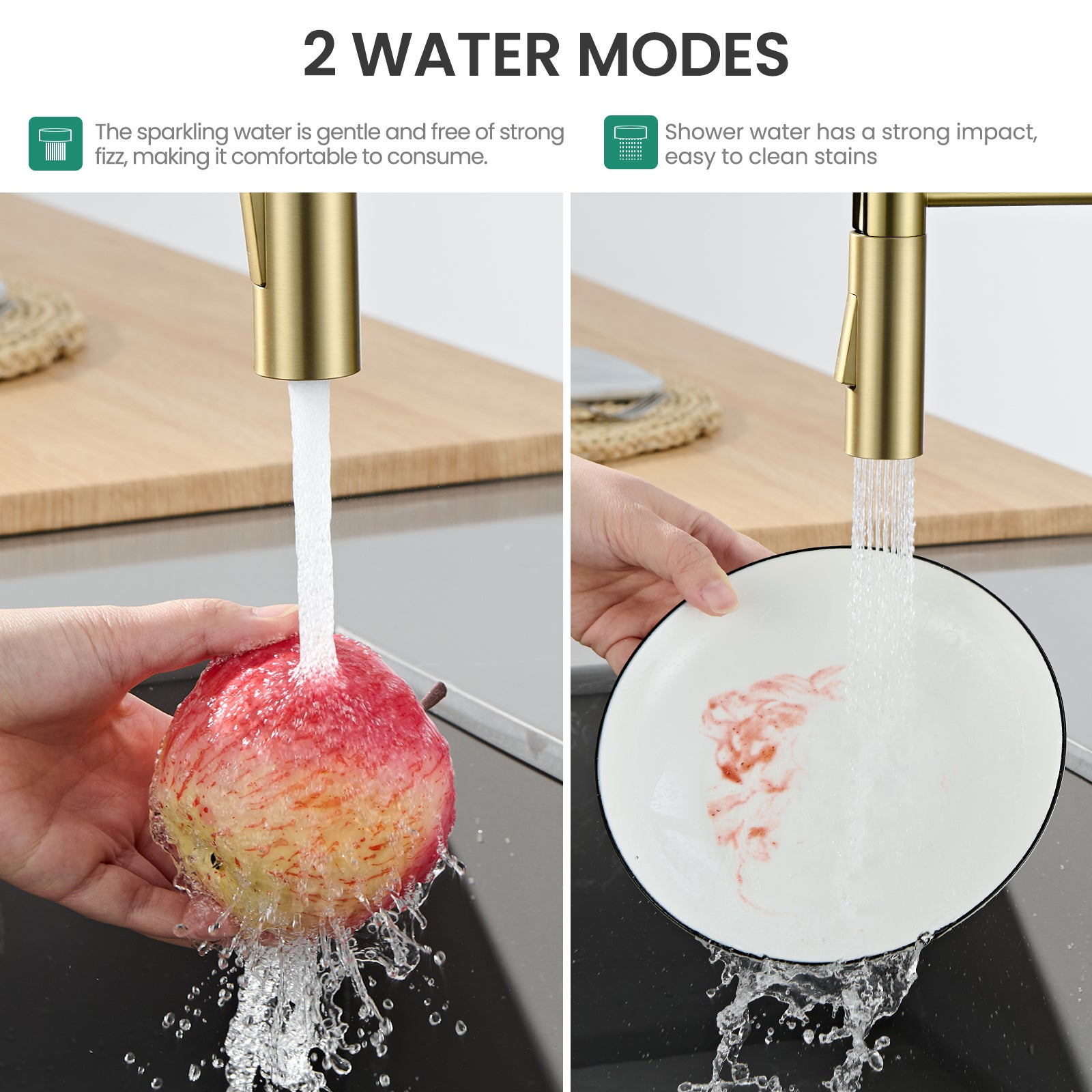 Cecipa Max Robinet Cuisine avec Douchette Extractible Dore, Mitigeur Cuisine avec 2 Jets, Robinet évier avec douchette - 2