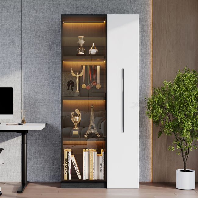 Vitrine pour Salon Salle à manger en Sonoma y Blanc avec LED 40x29x128 cm Luke V2 Vitrine pour Salon Salle à manger en Sonoma y Blanc avec LED 40x29x128 cm Luke V2