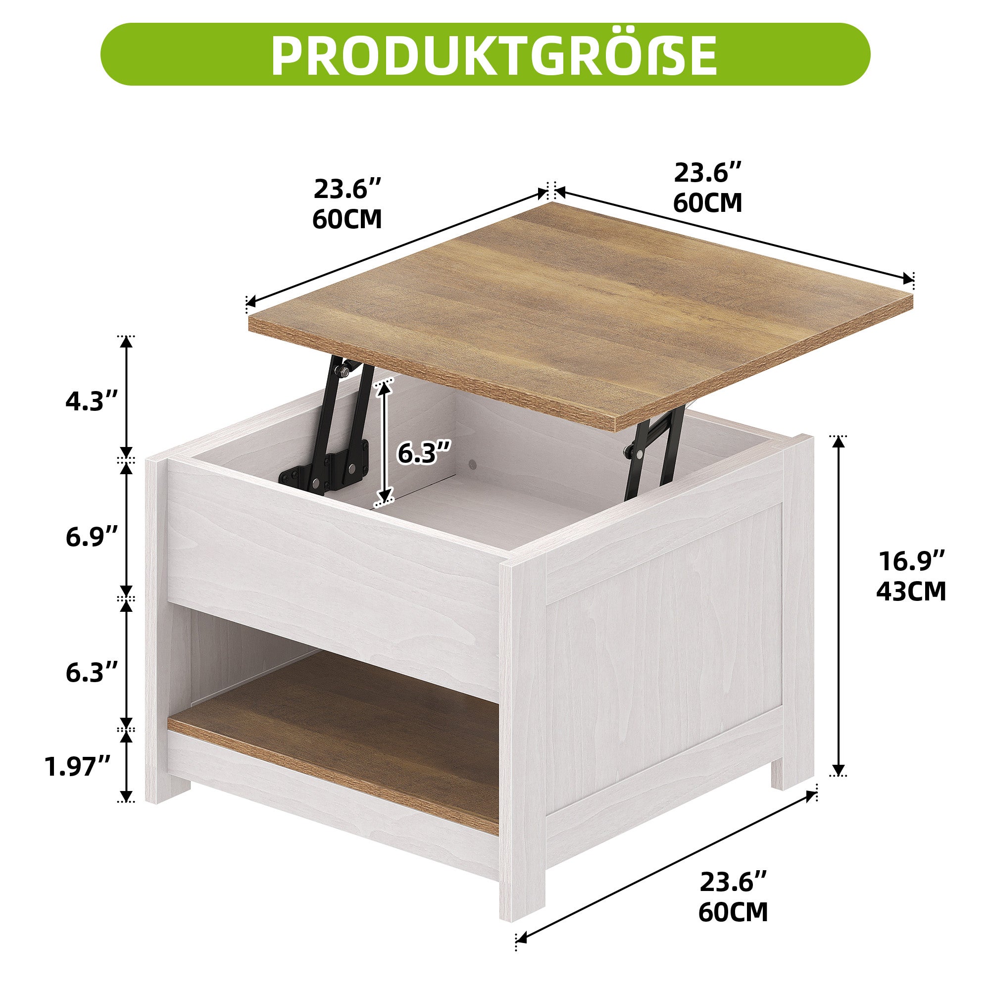 Balconera Table Basse Plateau Relevable-60x60x45cm-Beige+Blanc - 2