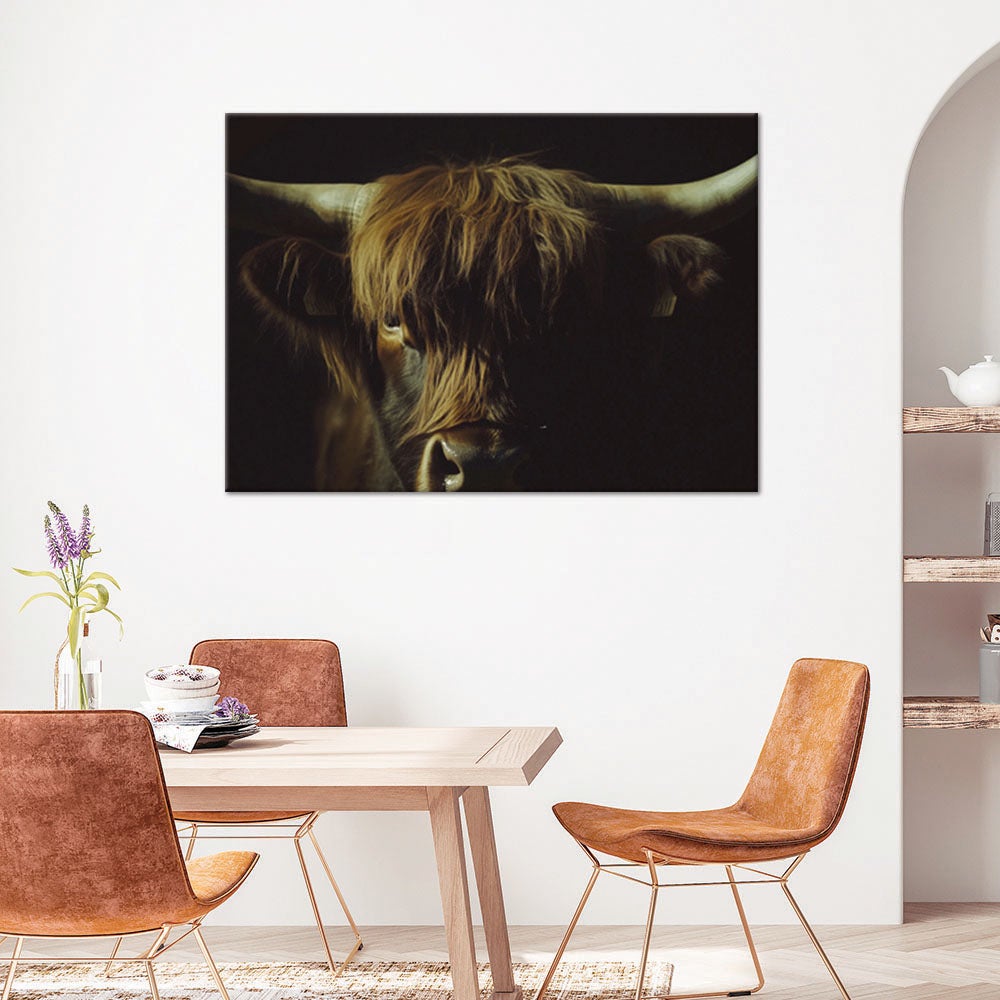 Obraz na płótnie, Portret Krowa Szkocka w Sepii 120x80