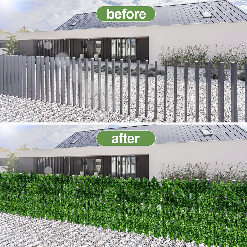 Siepe artificiale, 100 x 300 CM Schermo anti-UV, Fogliame artificiale Recinzione vegetale Fogliame realistico,decorazione giardino esterno,verde - 6