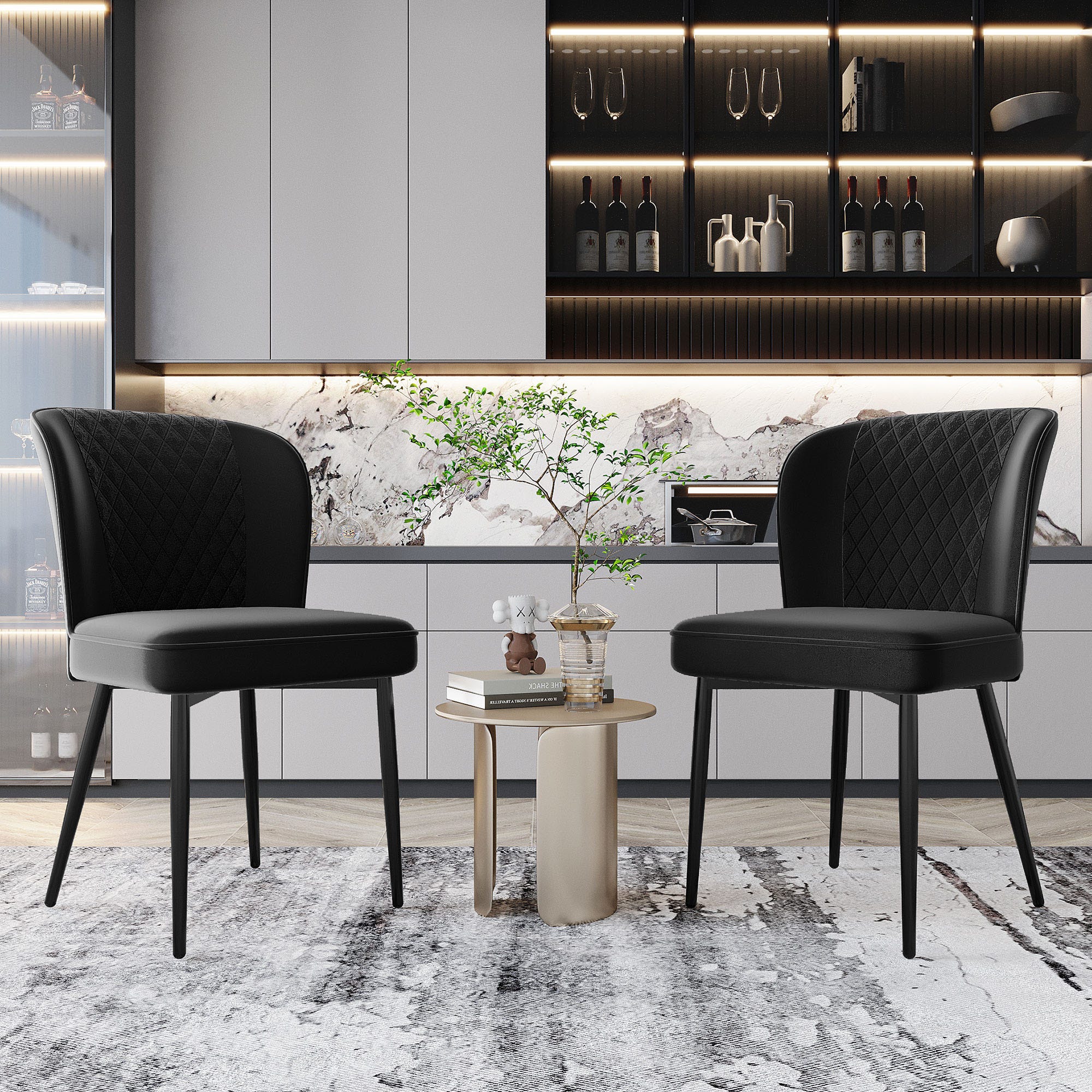 Lot De 2 Chaises Salle à Manger Velours Noir - Design Moderne Avec Accoudoirs