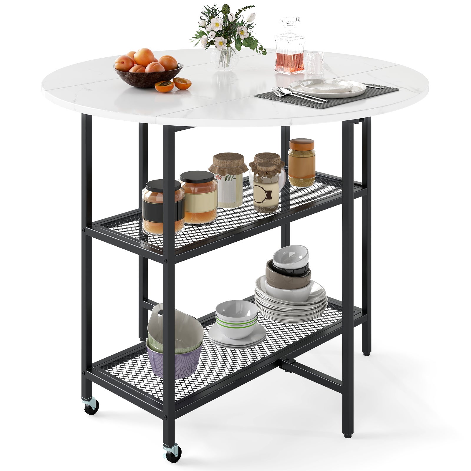 Table à Manger Pliante Mobile pour 2 à 4 Personnes, Table Pliante Ronde ...
