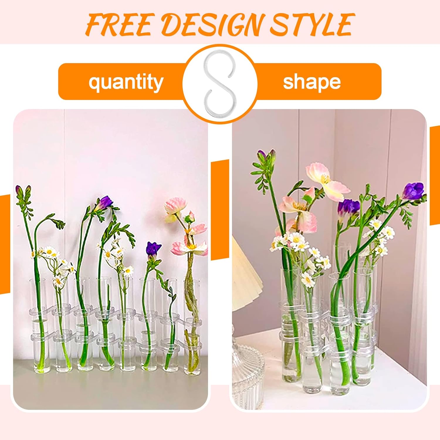 Lot de 6 tubes à essai en verre transparent pour vase à fleurs à charnière, pour décoration intérieure - 3