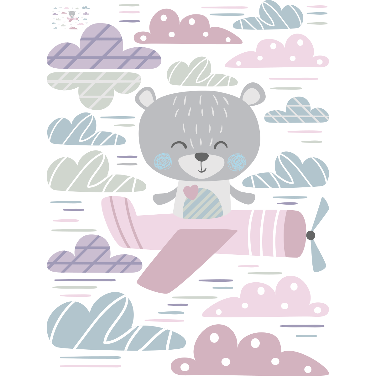 Stickers Muraux Oursons Nuages - Déco Enfant Amovible Chambre Bébé