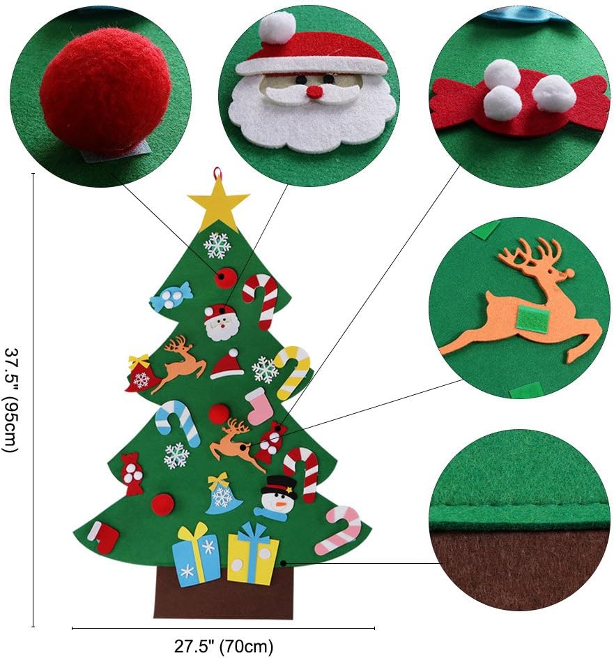 Albero di Natale in feltro per bambini, 1 m fai da te per porta di Natale in feltro con 33 pezzi, con velcro a doppia faccia staccabile