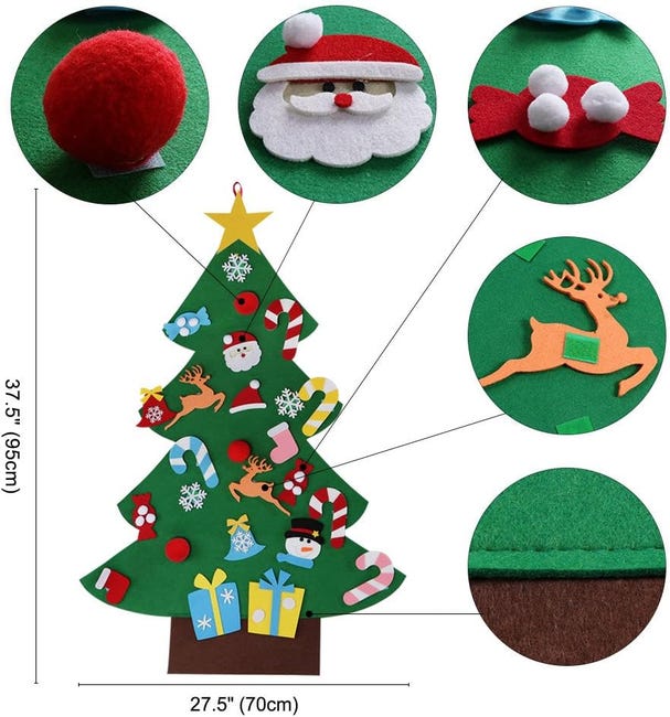 Albero di Natale in feltro per bambini, 1 m fai da te per porta di Natale in feltro con 33 pezzi, con velcro a doppia faccia staccabile Albero di Natale in feltro per bambini, 1 m fai da te per porta di Natale in feltro con 33 pezzi, con velcro a doppia faccia staccabile