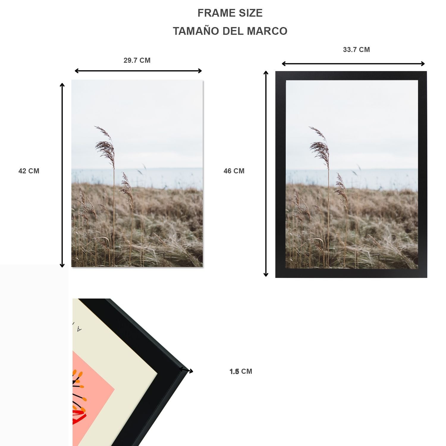 Nacnic Pack 4 Cadres en Bois MDF Noir et Verre Acrylique Protection et Présentation de Photographies, Tirages, Affiches Chambre A3 29,7x42 cm - 3