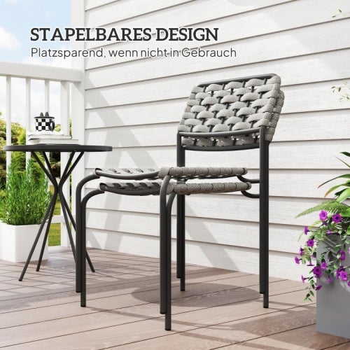 Set lounge extérieur 3 pièces polyrotin 2 chaises empilables + table gris – ComfortXL - COMFORTXL - 5