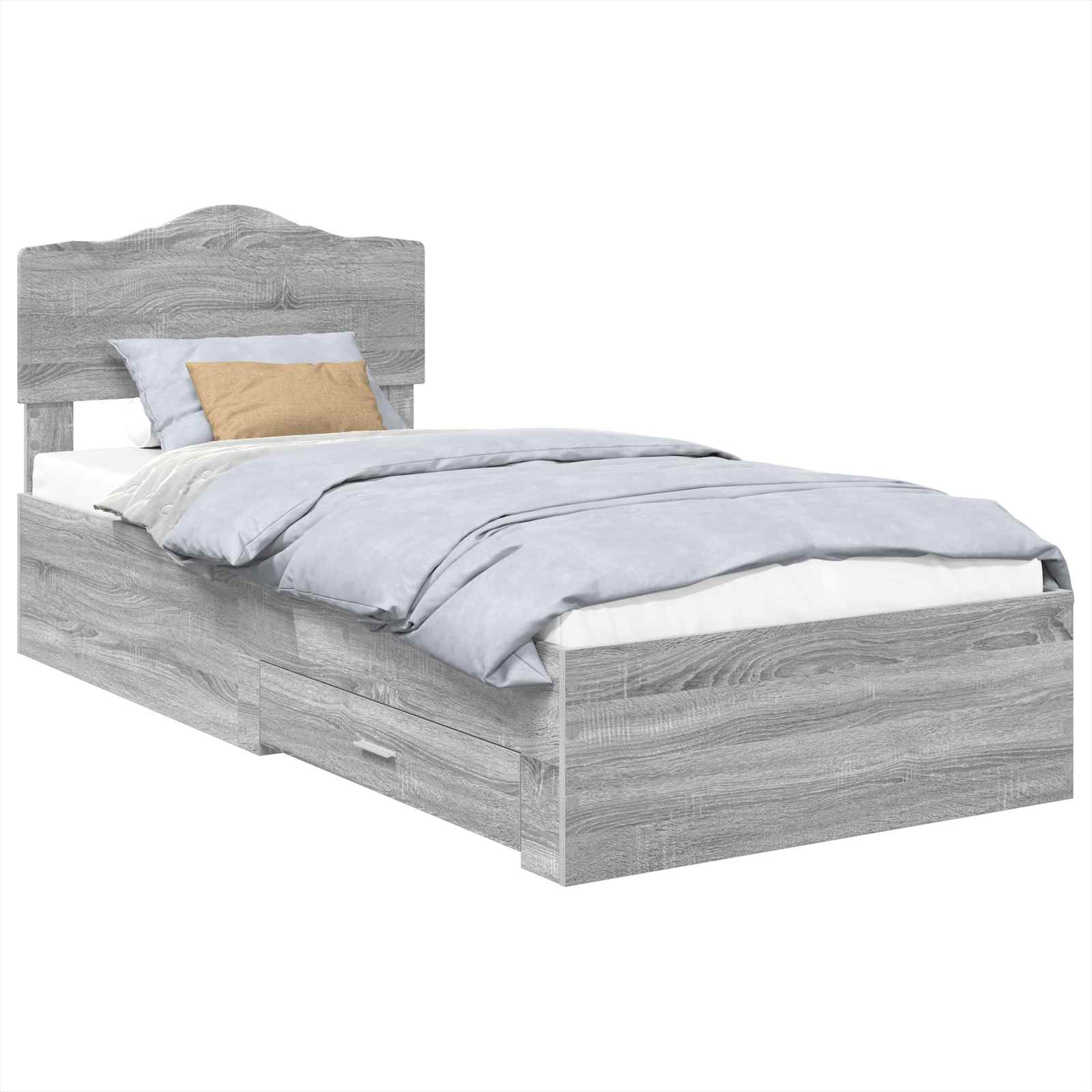 Cadre de lit gris 90 x 190 cm panneau de bois - 2