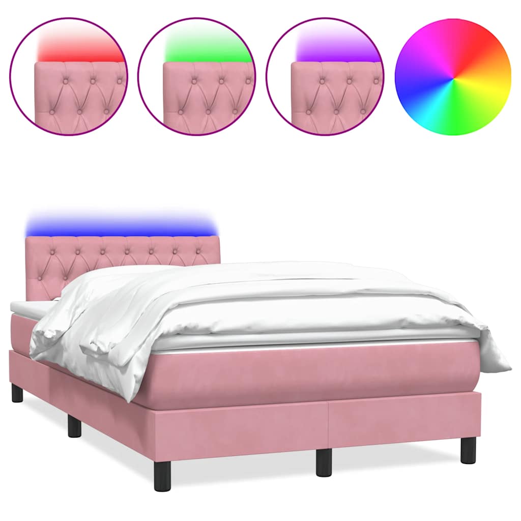 Sommier à lattes de lit avec matelas et LED rose 120x220 cm velours vidaXL - 2