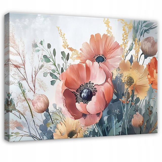 Tableau decoratif abstrait fleurs pastels moderne 100x70 cm xxl Impression sur toile décoration murale intissée pour salon chambre cuisine