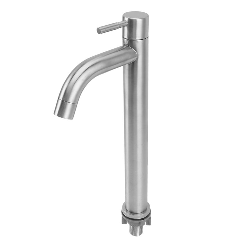 Pojedyncza zimna bateria kuchenna, jednootworowa bateria łazienkowa ze stali nierdzewnej do domu, płaska, wysoka i zakrzywiona.