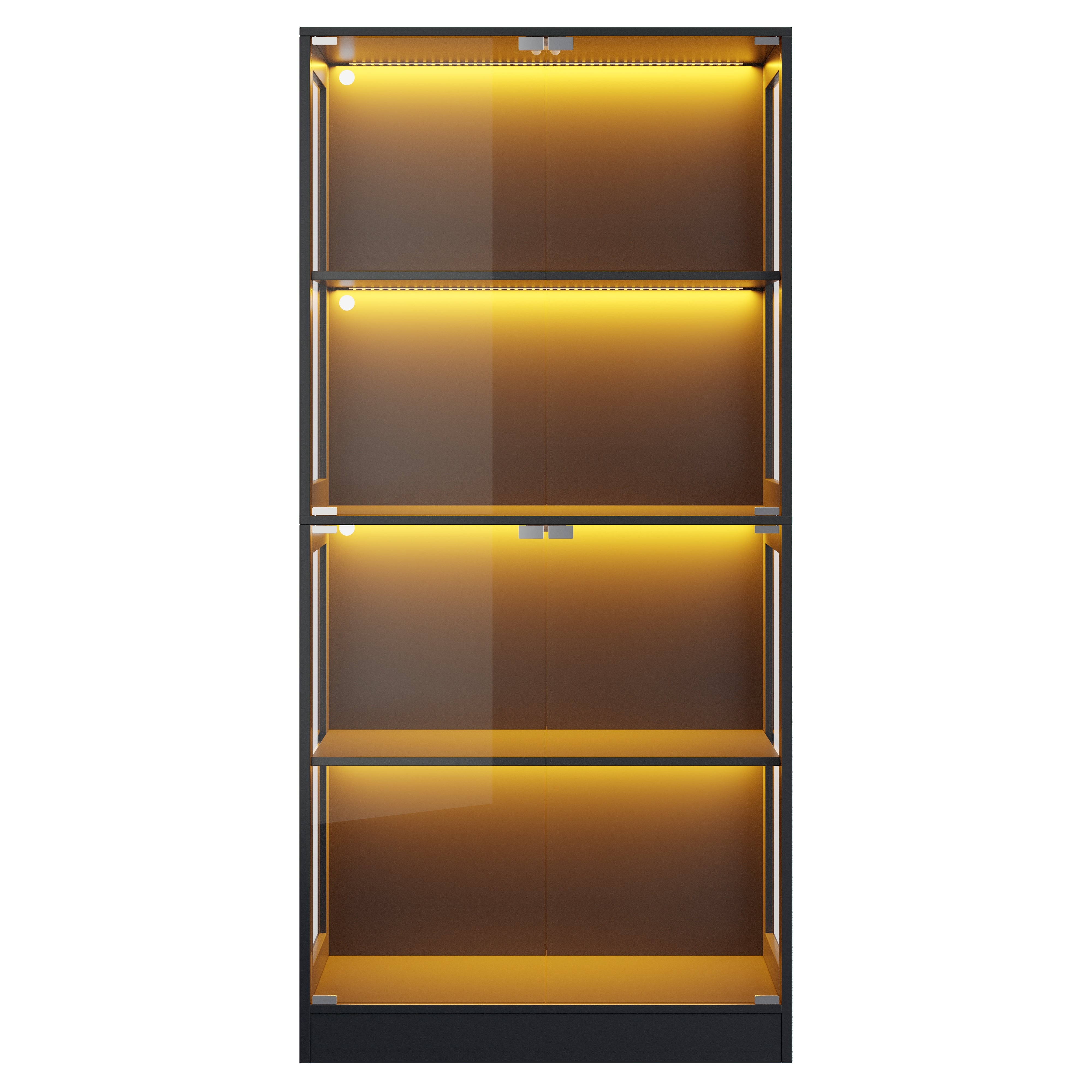 Witryna z 4 drzwiami - 80 x 35 x 170 cm - Płyta MDF i szkło - Uchwyty metalowe - Oświetlenie LED sterowane za pomocą aplikacji - Czarny - 9