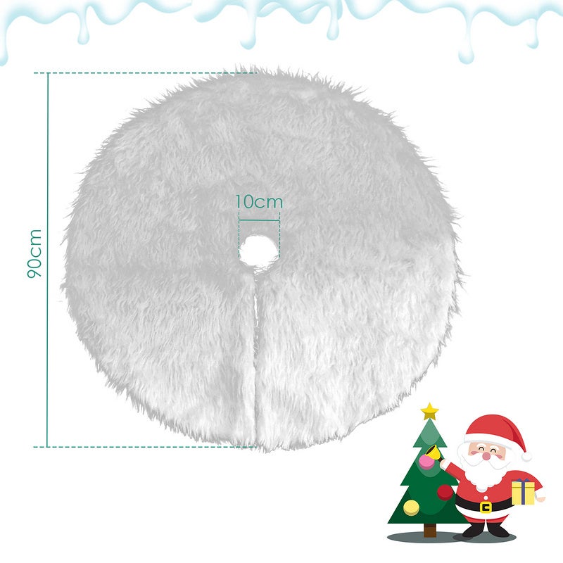Gonna Per Albero Di Natale In Peluche Rotonda – 90 Cm, Argento Con Fiocchi Di Neve - 3