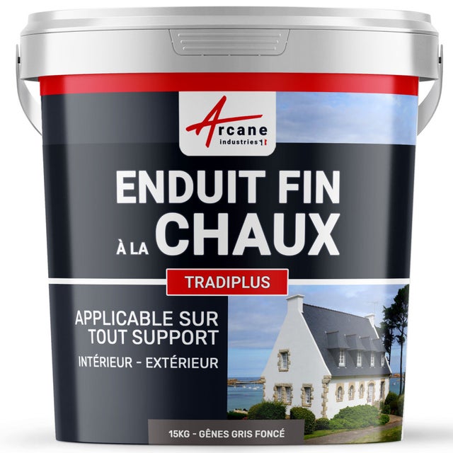 Enduit fin à la chaux - TRADIPLUS - 15 kg (jusqu'à 14 m²) Gênes - Gris Foncé - ARCANE INDUSTRIES