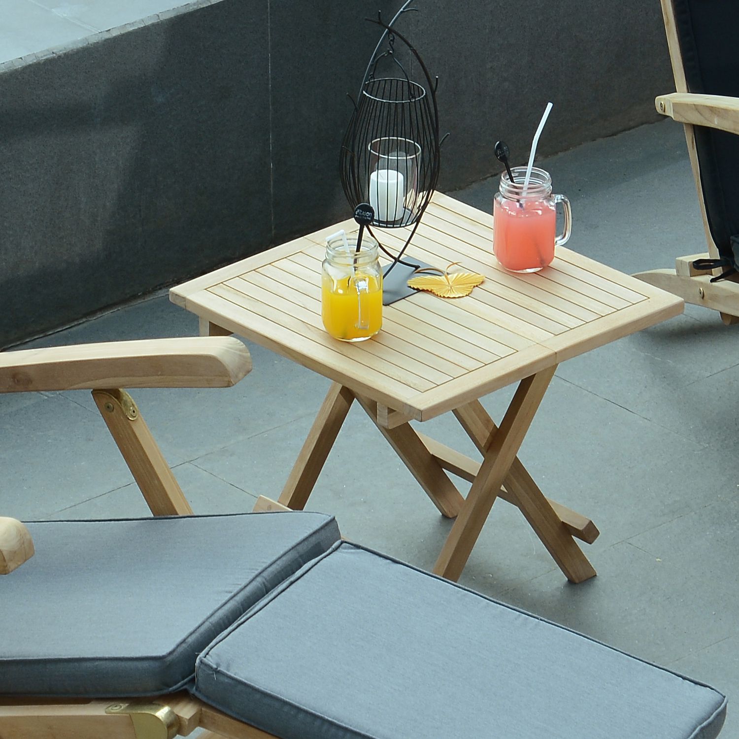Table basse de jardin carré en Teck Marron - 5