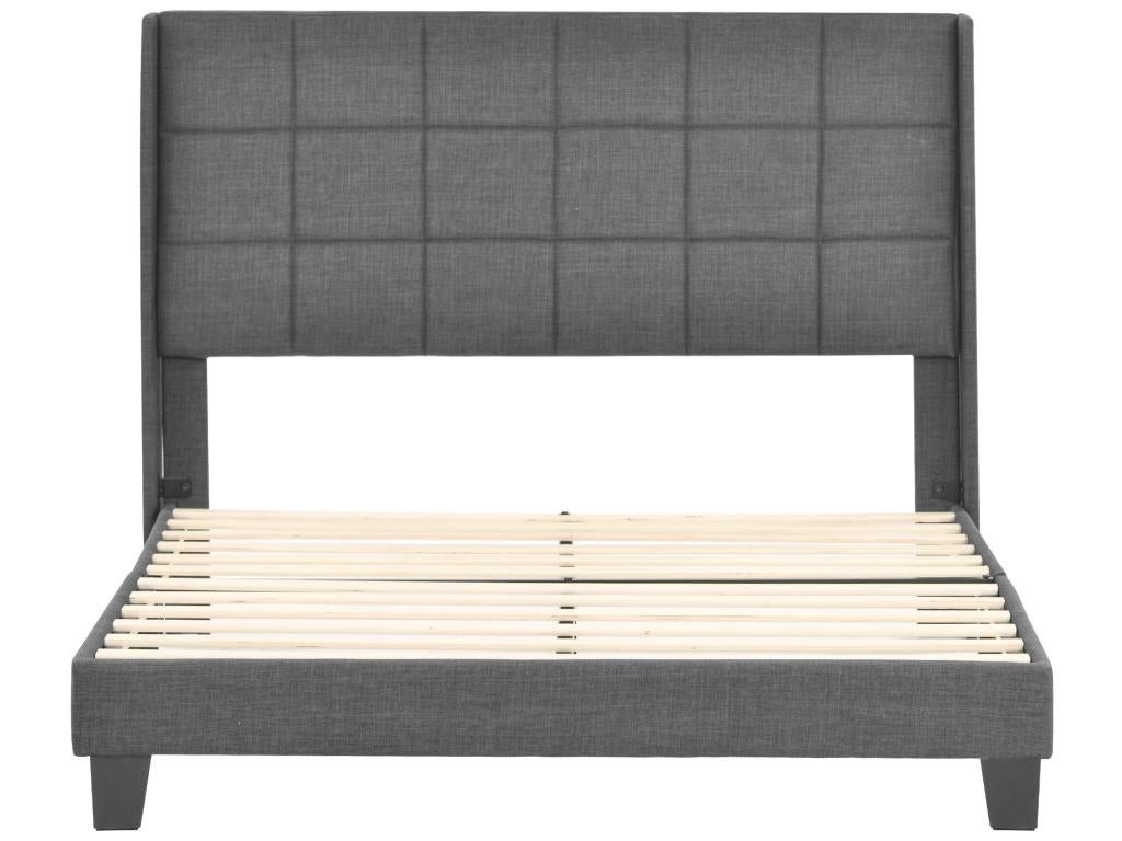 Łóżko tapicerowane z lnu - 140x200cm - z wezgłowiem i stelażem na listwy - Szare - 4