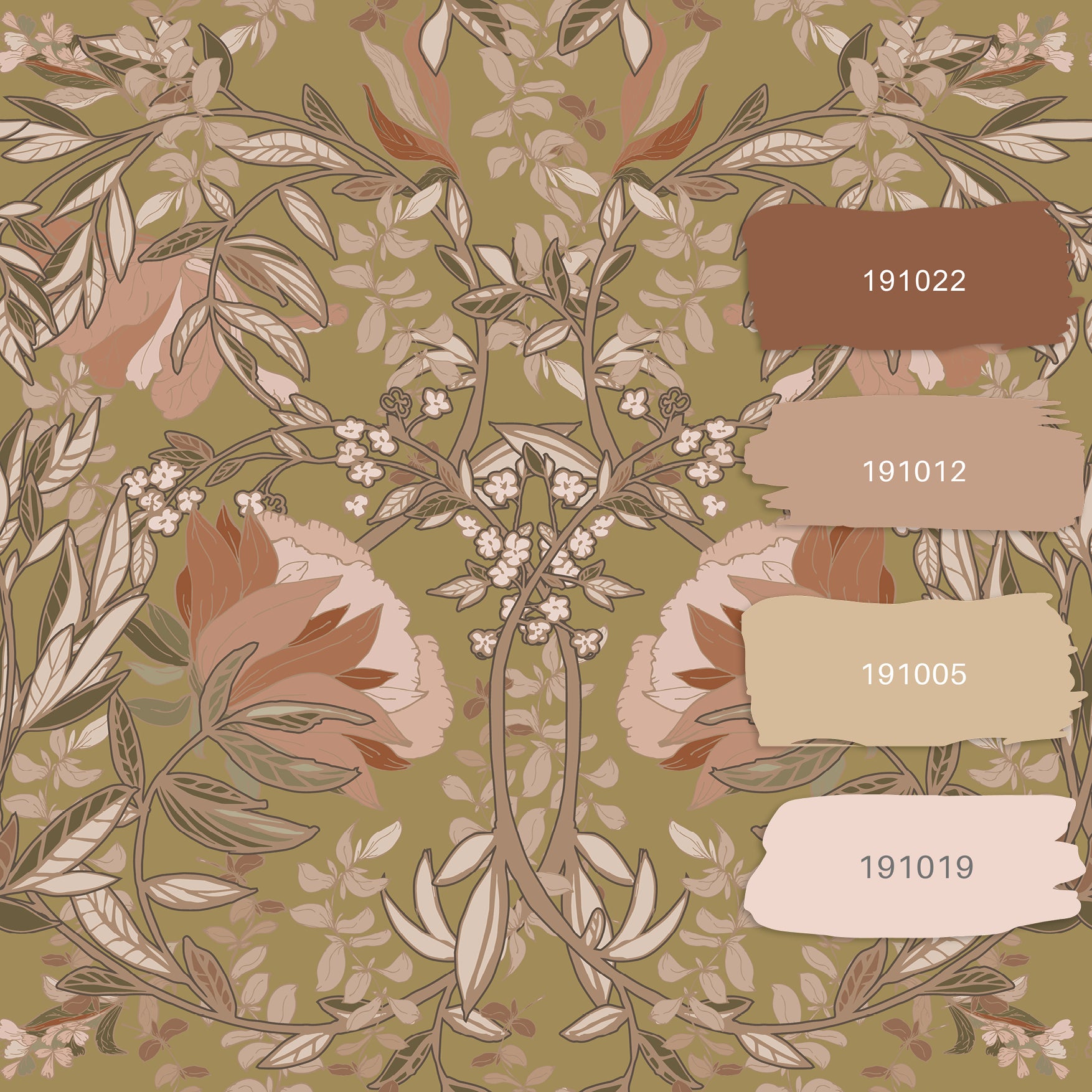 Papier peint fleurs vintage de style art nouveau or et rose terracotta - 53 cm x 10.05 m - ESTAhome - 4