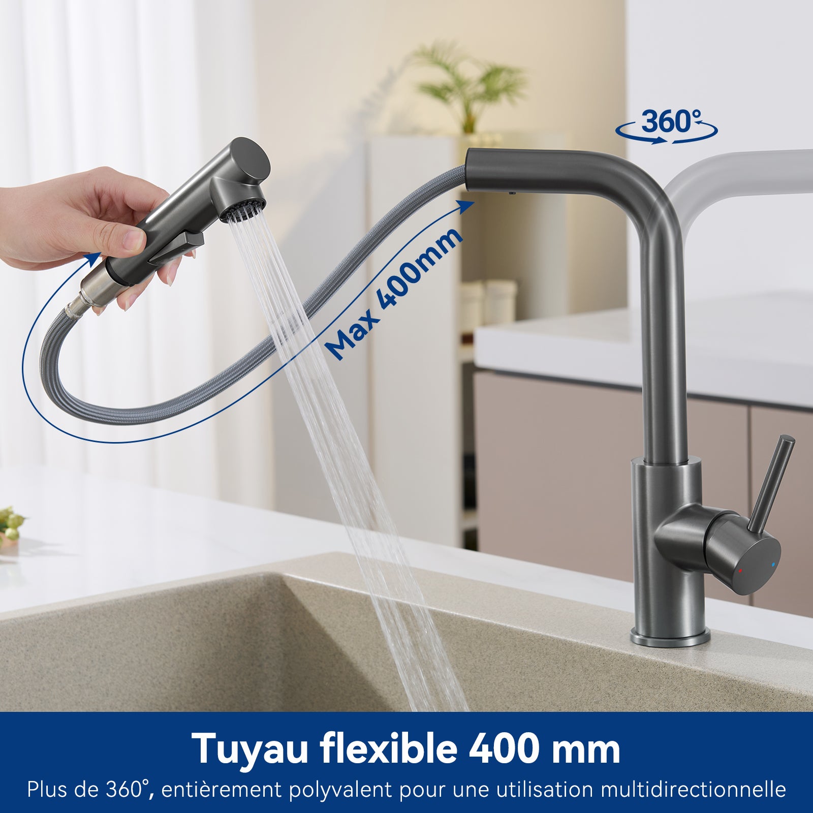Cecipa max Gris anthracite Mitigeur Cuisine avec Douchette Extractible Robinet Cuisine avec 2 Jets aux Choix Mitigeur Evier Haute Qualité - 2