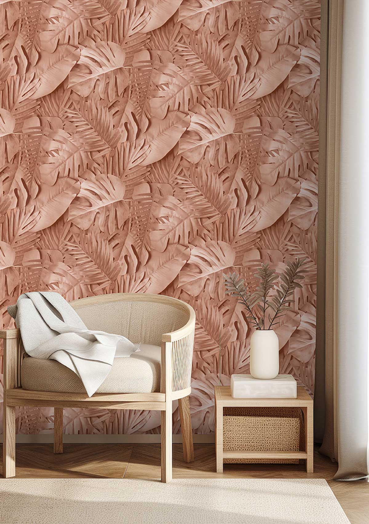 Papier peint feuillage tropical terracotta chic - 53x1000cm - 3