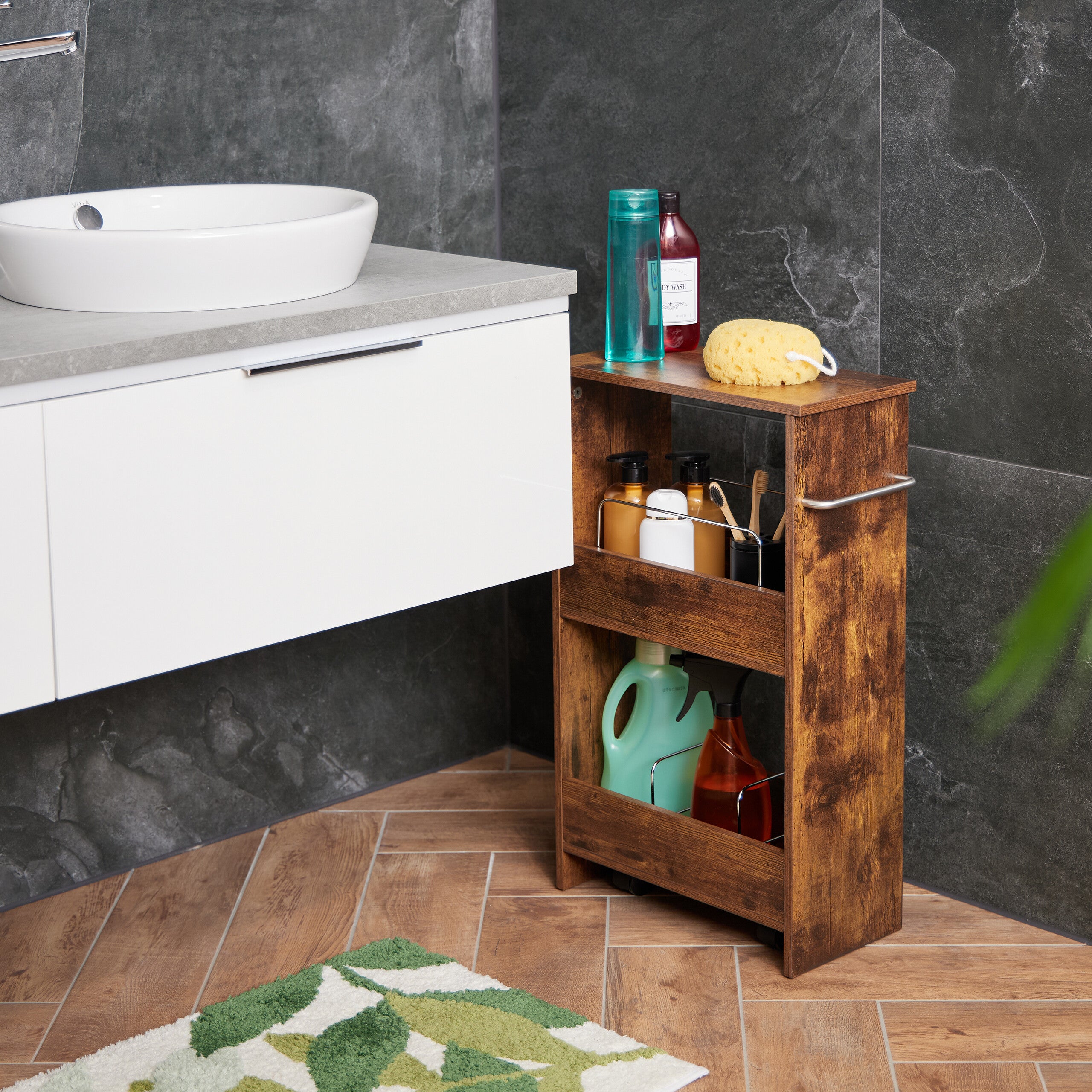 Carrello Stretto Salvaspazio, Carrellino Slim a 3 Ripiani per Cucina e Bagno, HxLxP: 66,5 x 42 x 20 cm, Nero, Relaxdays - 3