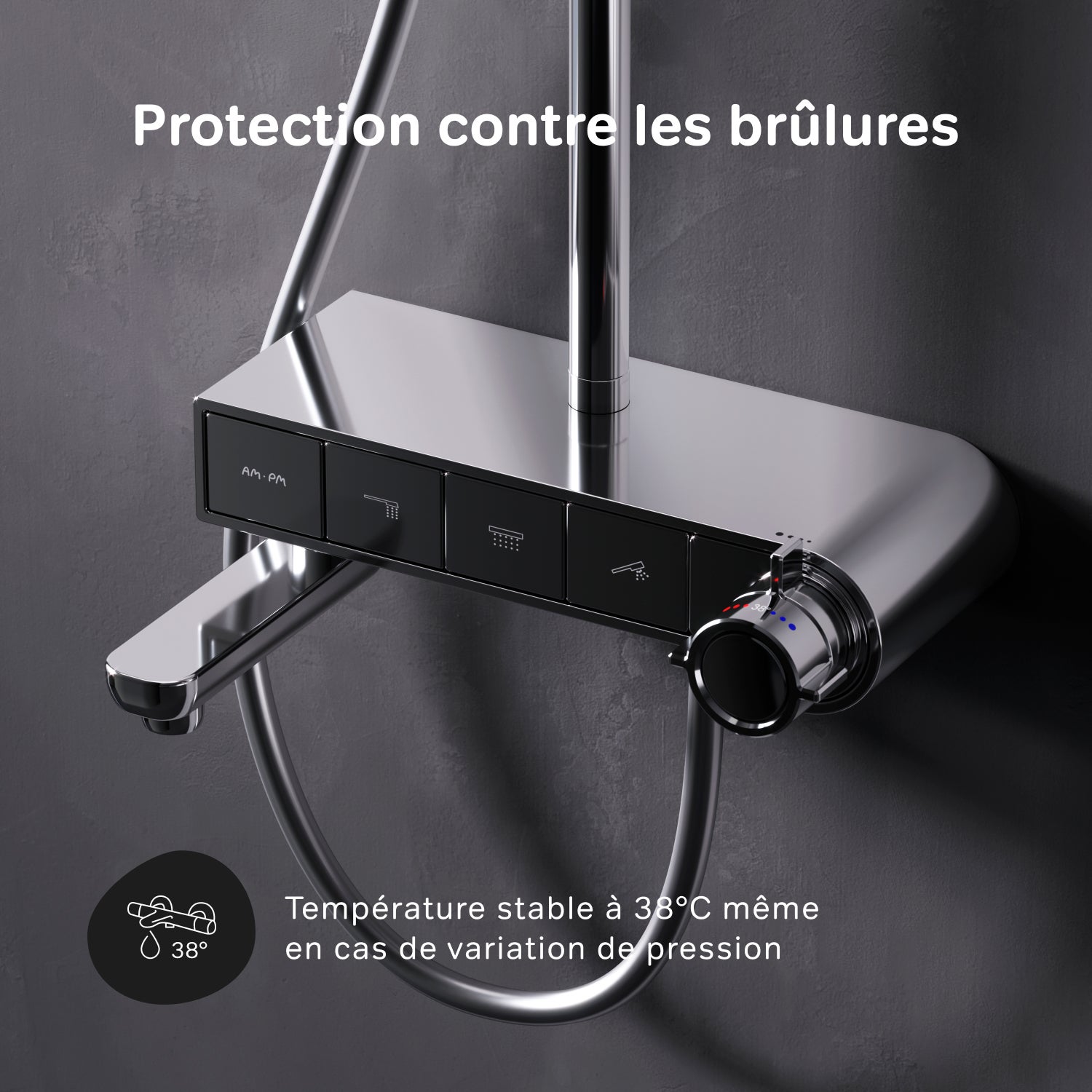 Colonne de douche et bain baignoire thermostatique Système de douche avec mitigeur thermostatique Chrome, F07XB300 X-Joy S AM.PM - 3