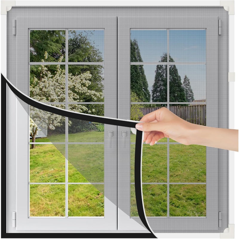 Moskitiera magnetyczna, regulowana, 100 x 100 cm, biała rama, szara moskitiera