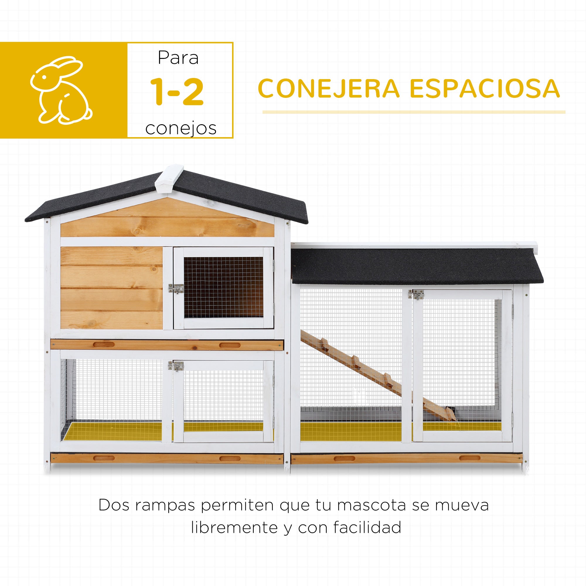 Coelheira de Madeira PawHut Madeira Natural, Branco e Preto Madeira de Abeto 157.4x53x93.5cm - 5