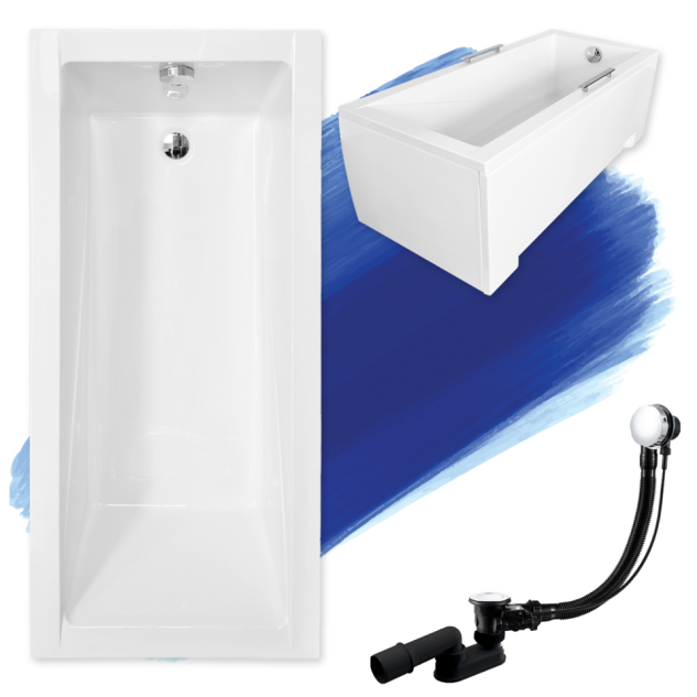Baignoire rectangulaire 180x80 MODERN acrylique blanc + avec Tablier + Pieds + Vidage à chromé - 2